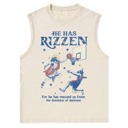 He Has Rizzen Christian Washed Tank Top