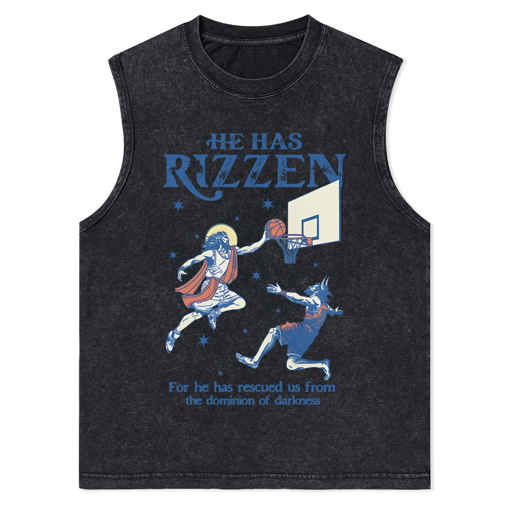 He Has Rizzen Christian Washed Tank Top