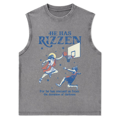 He Has Rizzen Christian Washed Tank Top