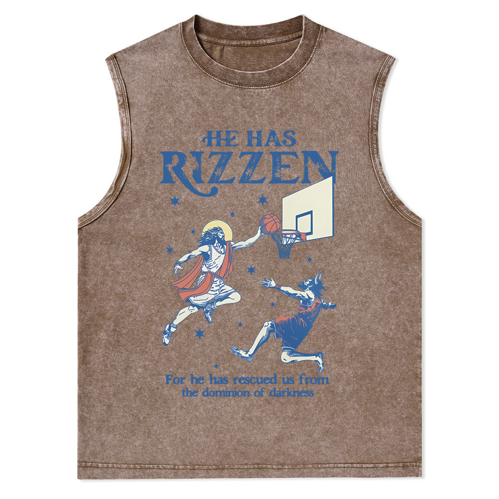 He Has Rizzen Christian Washed Tank Top