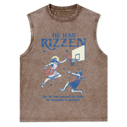 He Has Rizzen Christian Washed Tank Top