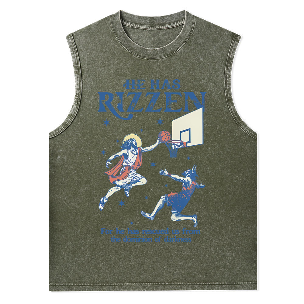 He Has Rizzen Christian Washed Tank Top