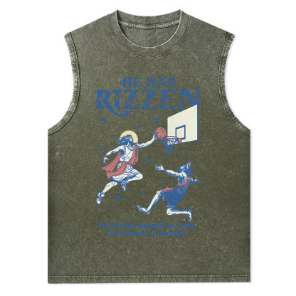He Has Rizzen Christian Washed Tank Top