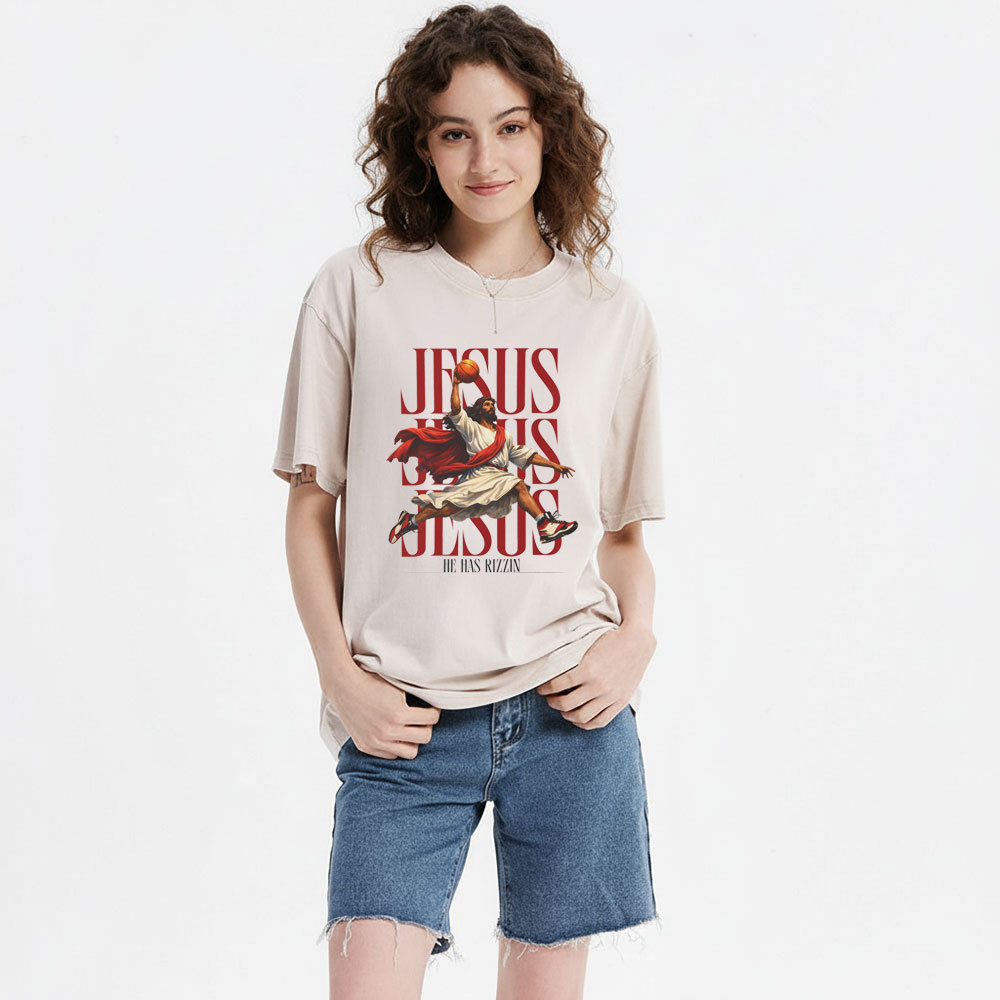 He Has Rizzin Christian Washed T-Shirt