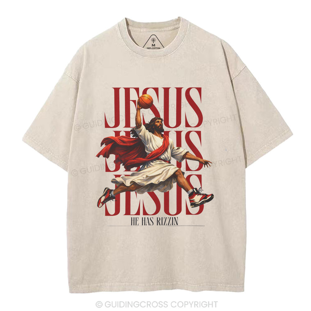 He Has Rizzin Christian Washed T-Shirt