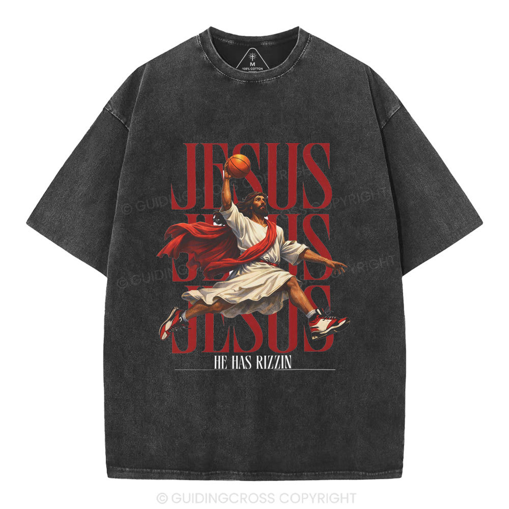 He Has Rizzin Christian Washed T-Shirt