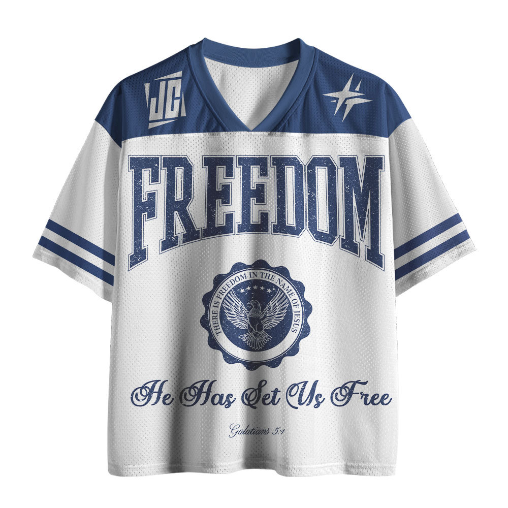 He Has Set Us Free Christian White Mesh Jersey