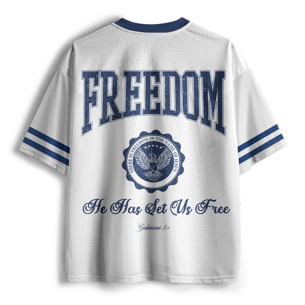 He Has Set Us Free Christian White Mesh Jersey