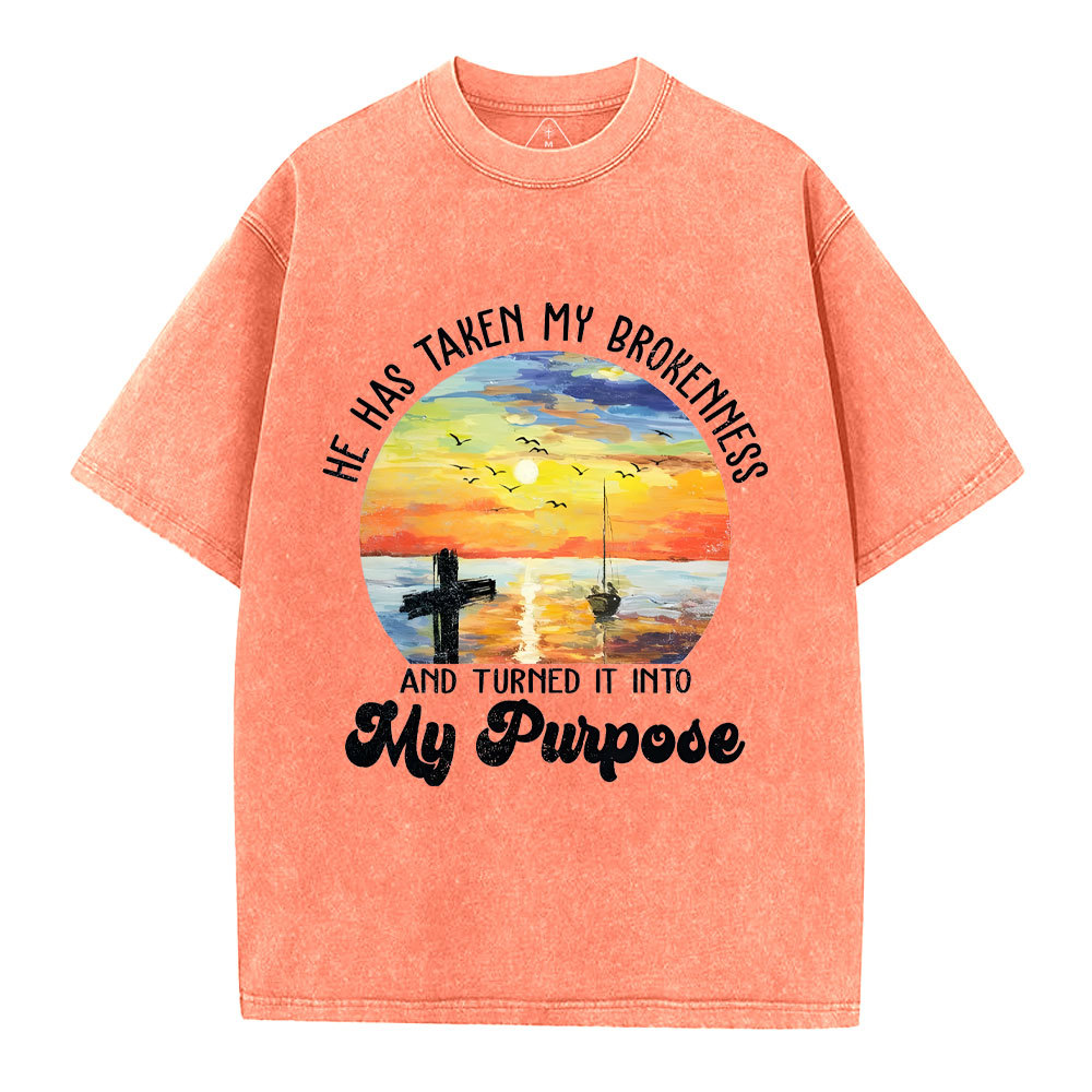 He Has Taken My Brokenness Christian Washed T-Shirt