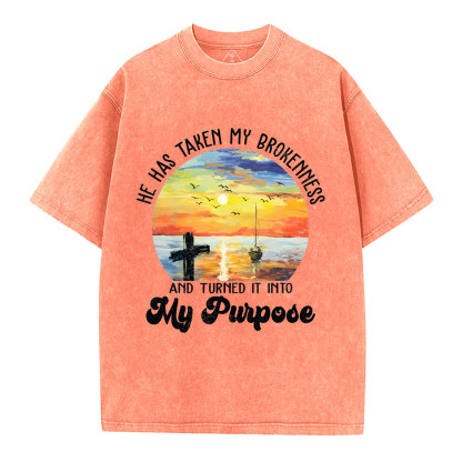 He Has Taken My Brokenness Christian Washed T-Shirt