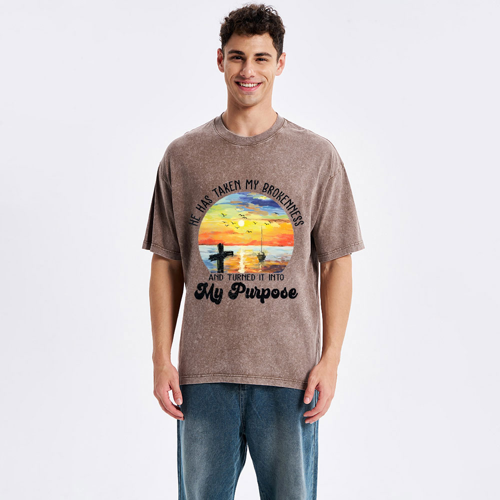 He Has Taken My Brokenness Christian Washed T-Shirt