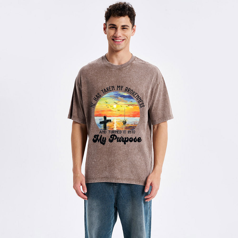 He Has Taken My Brokenness Christian Washed T-Shirt