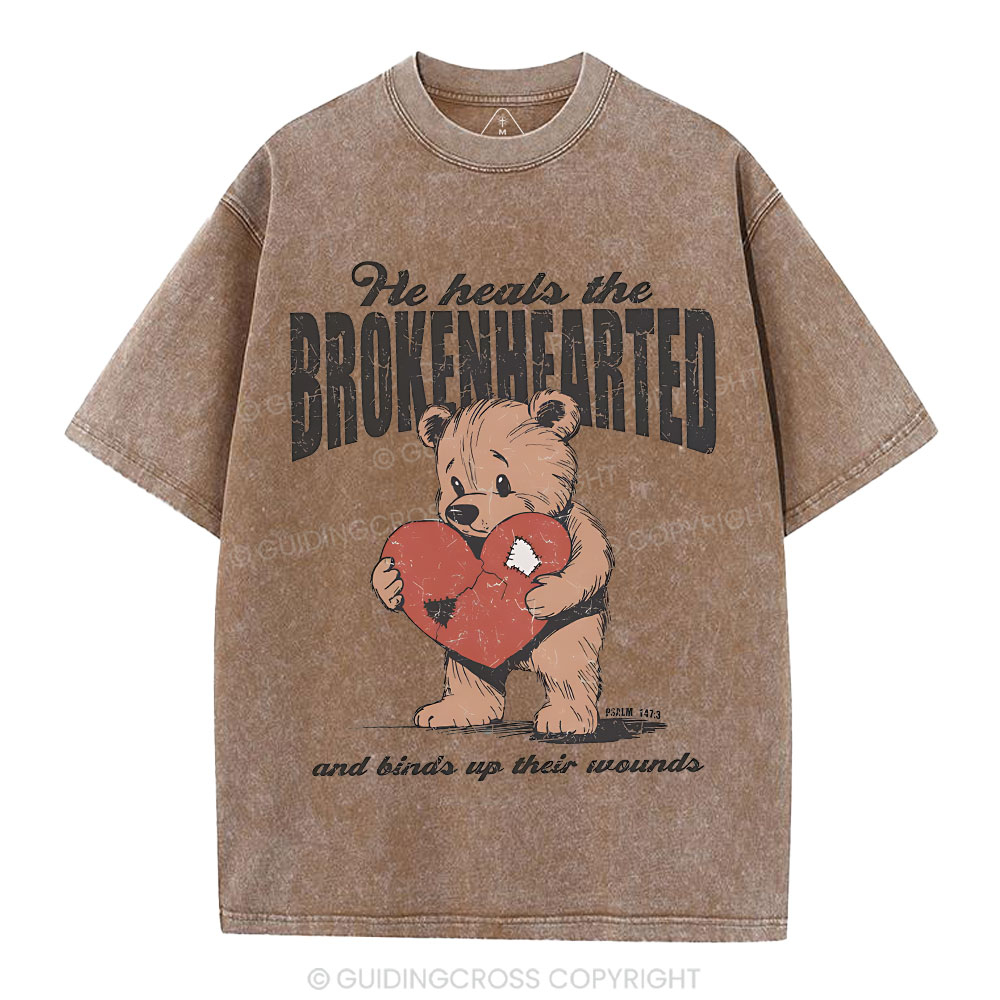 He Heals The Brokenhearted Christian Washed T-Shirt