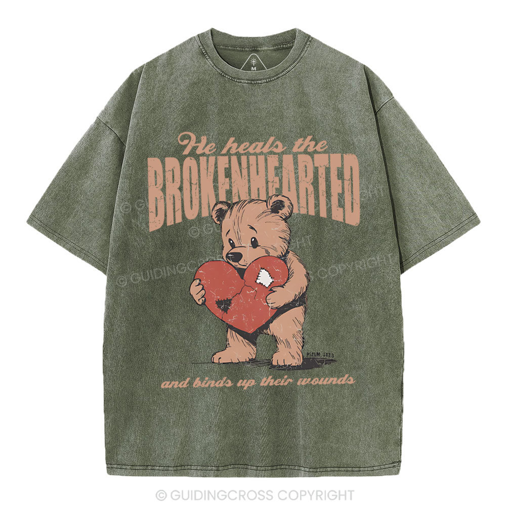 He Heals The Brokenhearted Christian Washed T-Shirt