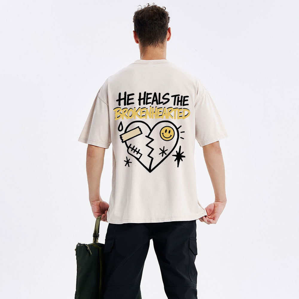 He Heals The Brokenhearted Christian Washed T-Shirt