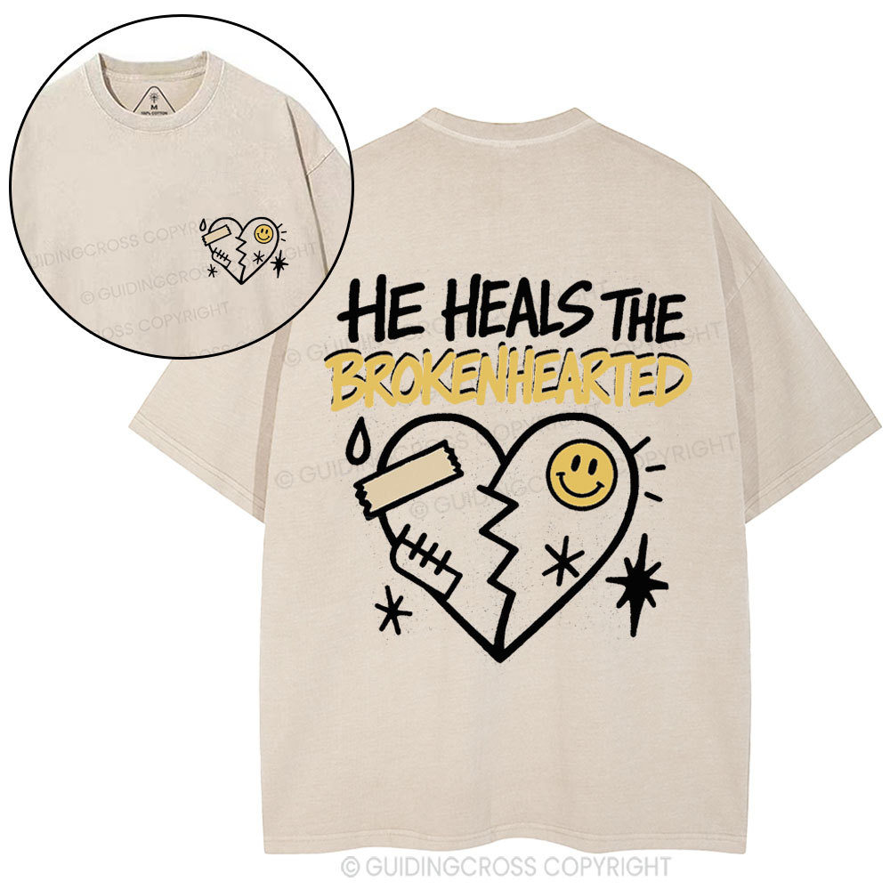 He Heals The Brokenhearted Christian Washed T-Shirt