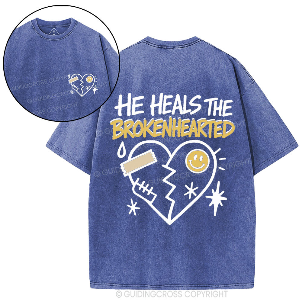 He Heals The Brokenhearted Christian Washed T-Shirt
