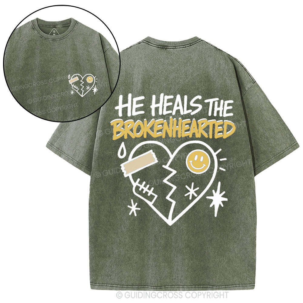 He Heals The Brokenhearted Christian Washed T-Shirt