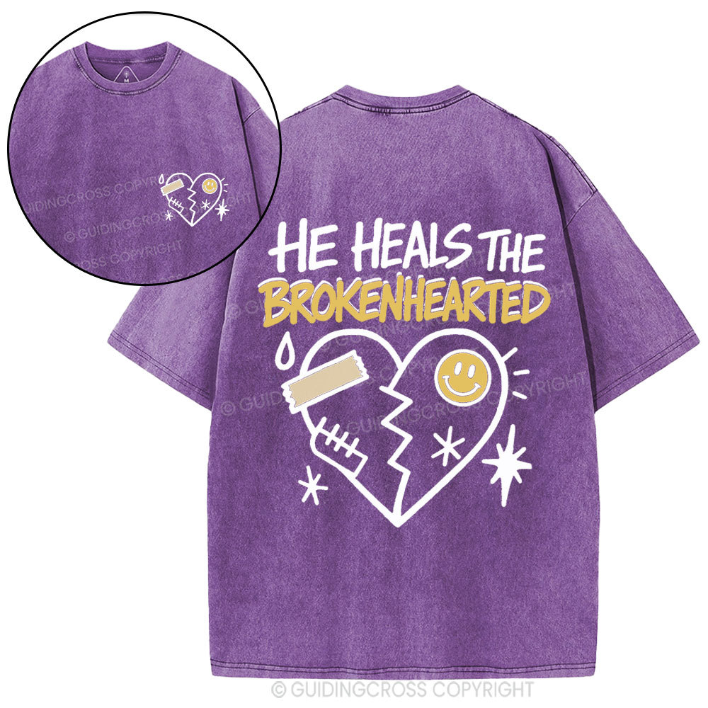He Heals The Brokenhearted Christian Washed T-Shirt
