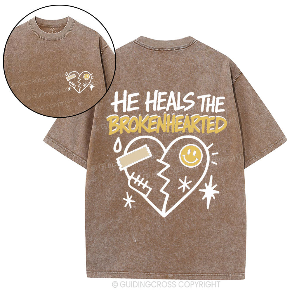 He Heals The Brokenhearted Christian Washed T-Shirt