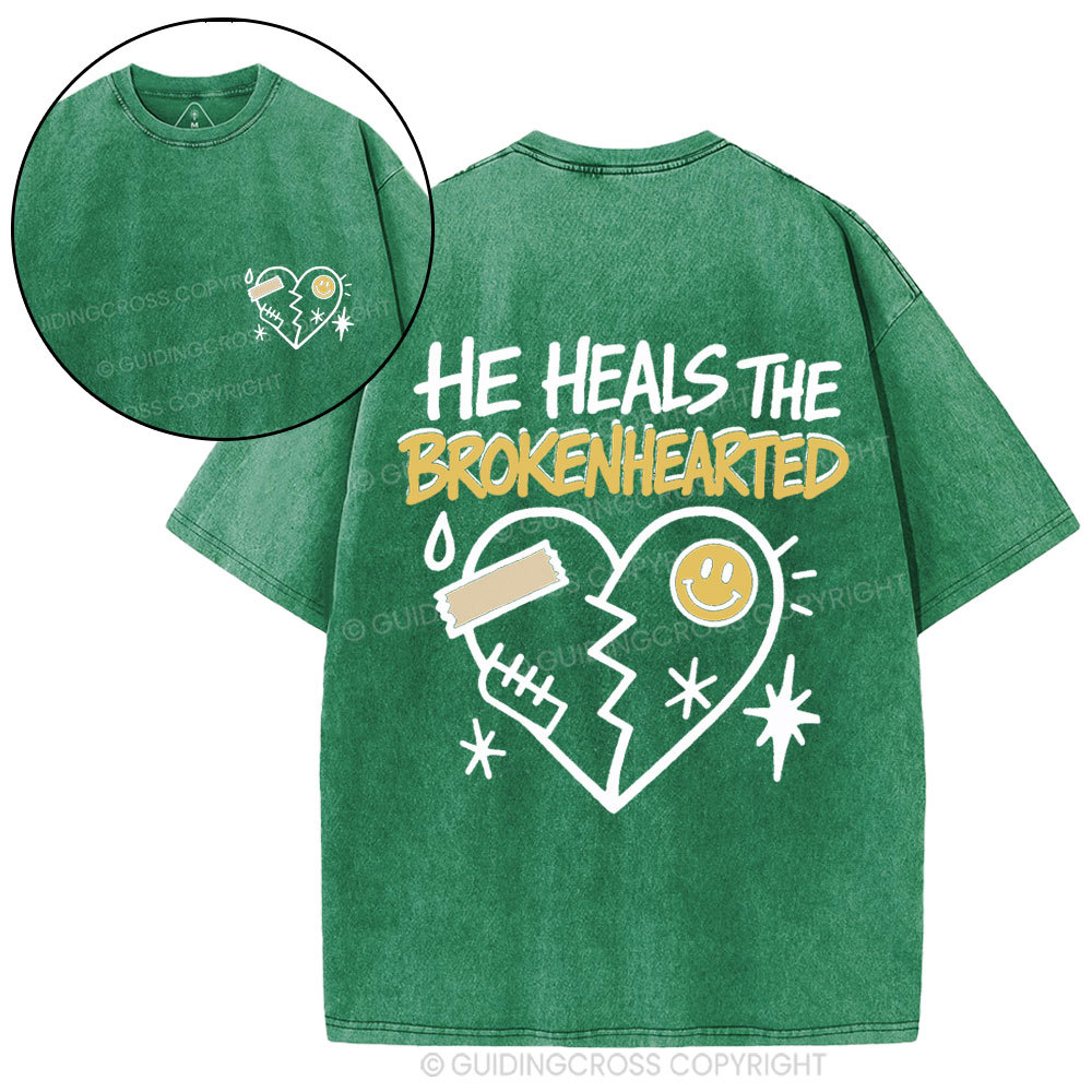 He Heals The Brokenhearted Christian Washed T-Shirt