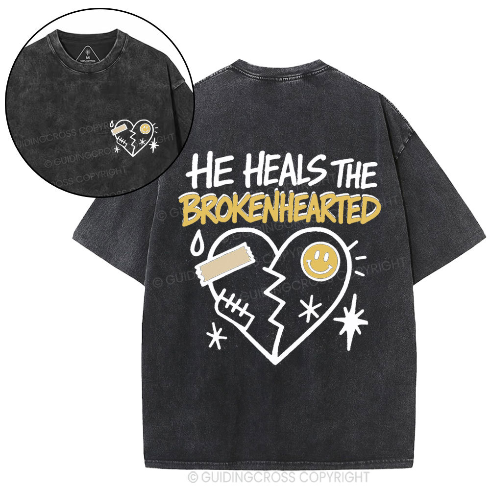 He Heals The Brokenhearted Christian Washed T-Shirt