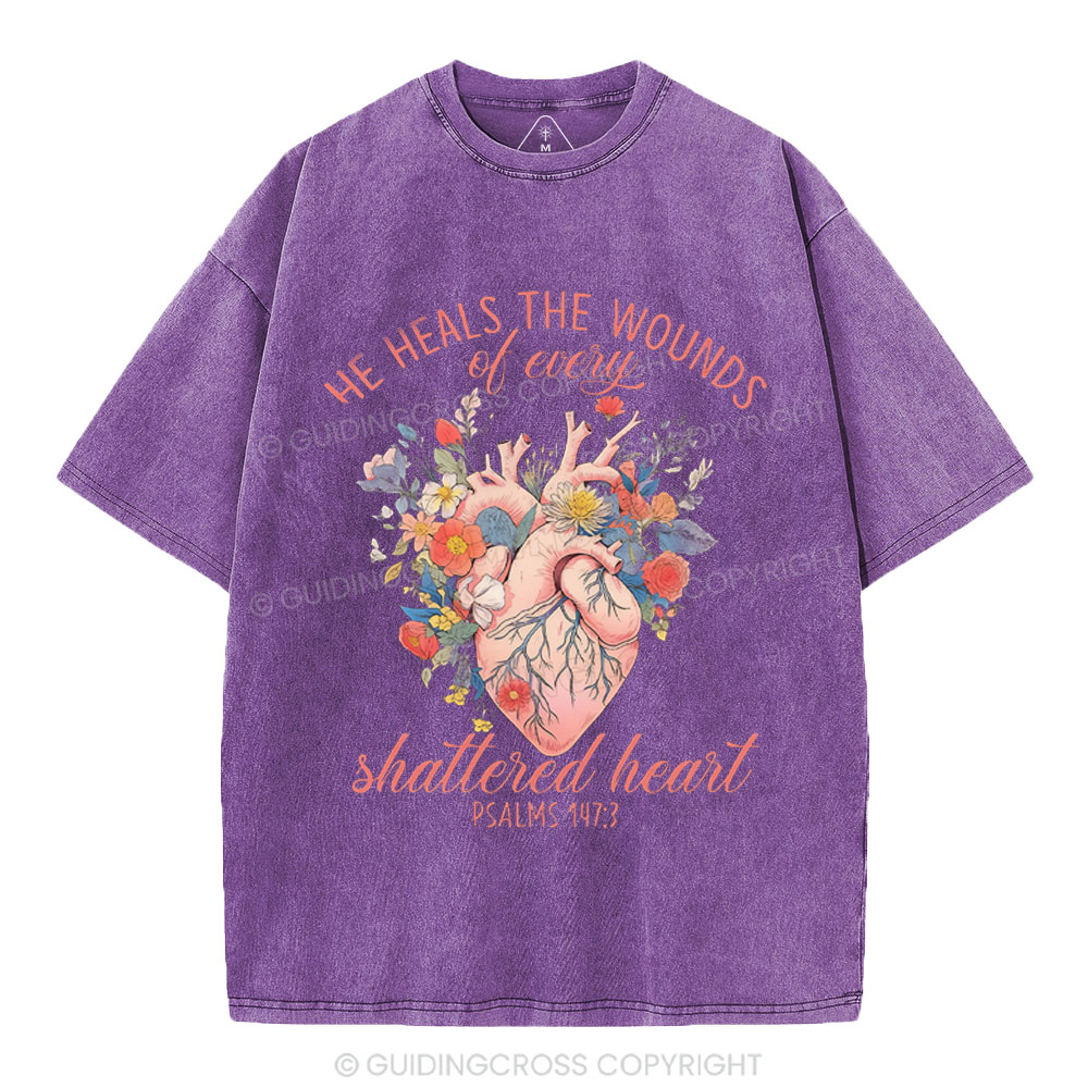 He Heals The Wounds Of Every Shattered Heart Christian Washed T-Shirt