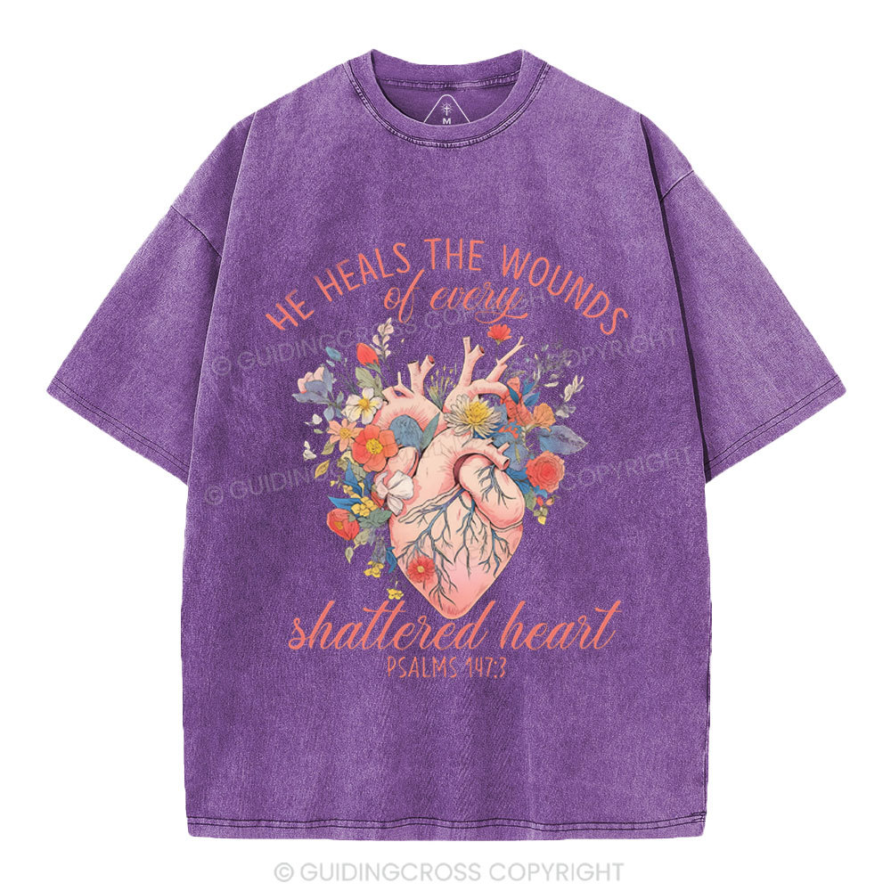 He Heals The Wounds Of Every Shattered Heart Christian Washed T-Shirt