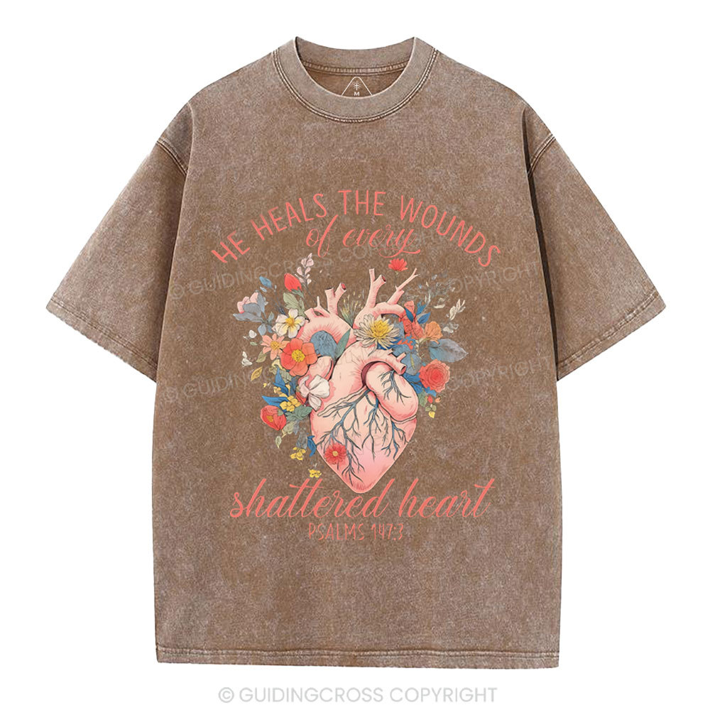 He Heals The Wounds Of Every Shattered Heart Christian Washed T-Shirt