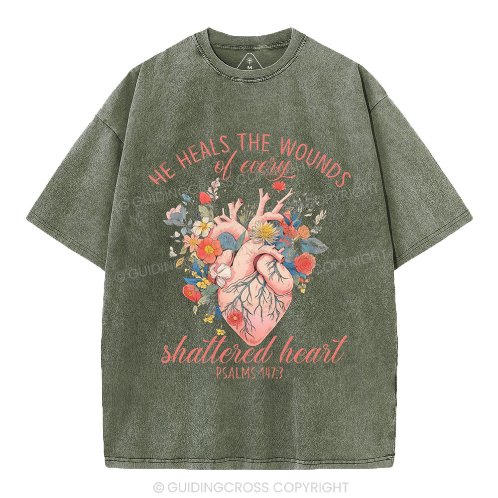 He Heals The Wounds Of Every Shattered Heart Christian Washed T-Shirt