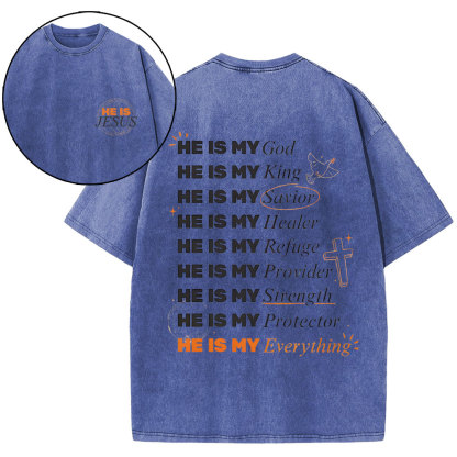 He Is My God Chirstian Washed T-Shirt