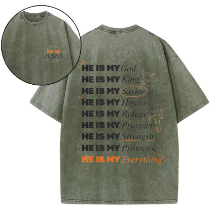 He Is My God Chirstian Washed T-Shirt