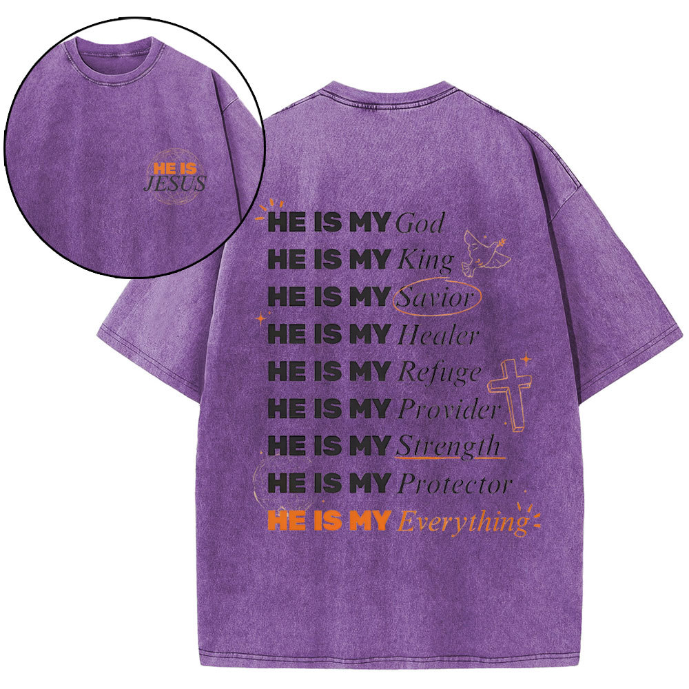 He Is My God Chirstian Washed T-Shirt