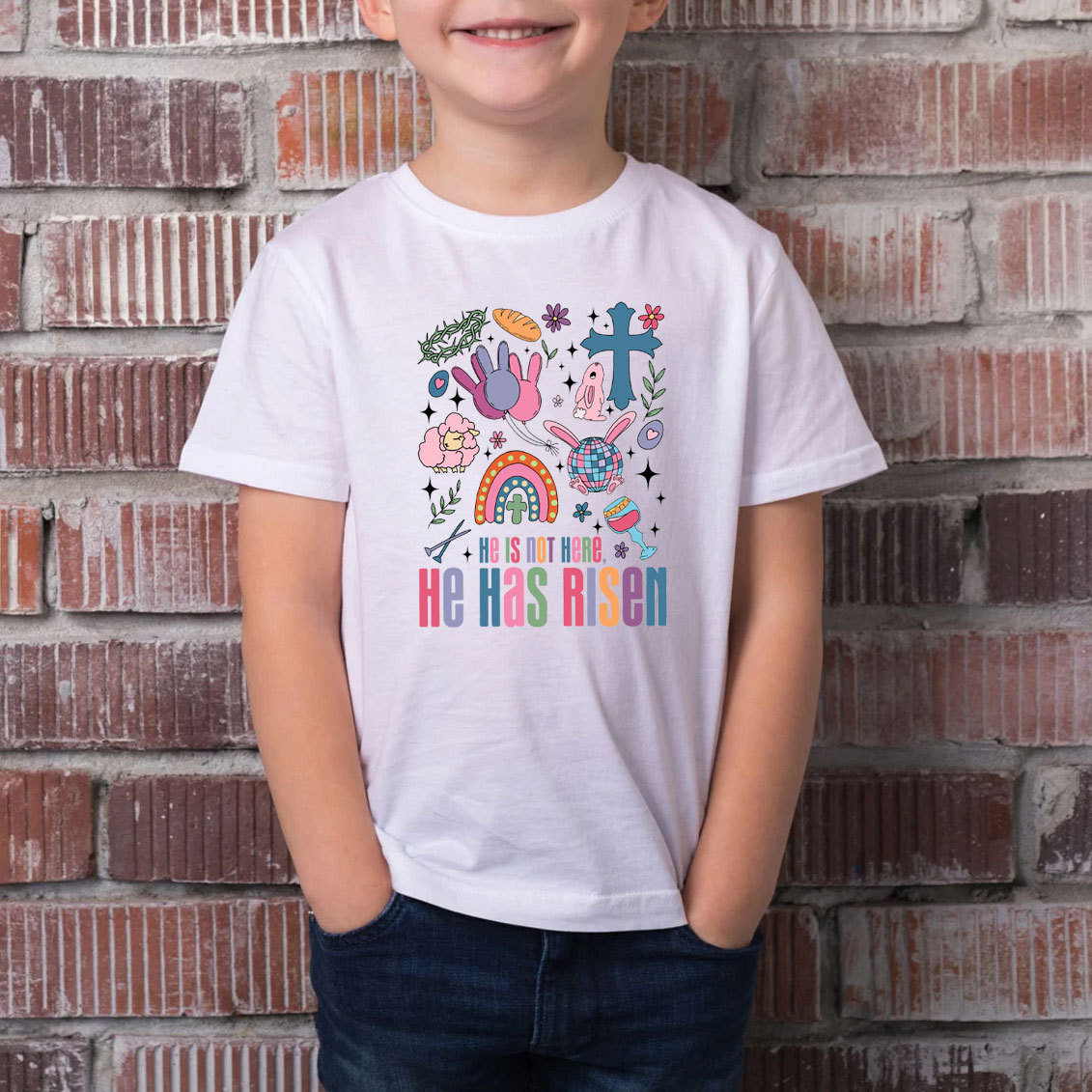 He Is Not Here He Has Risen Christian Kid T-Shirt