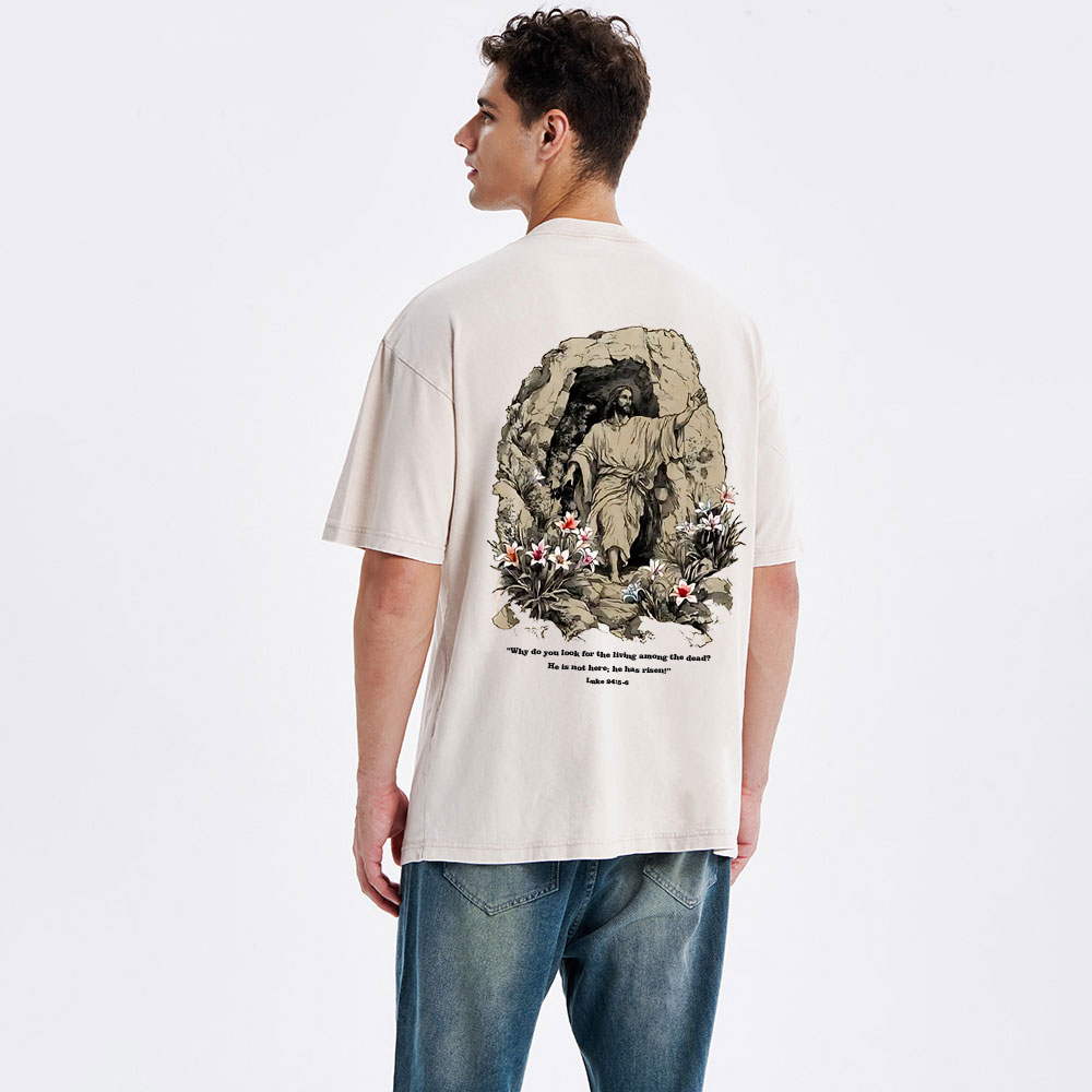 He Is Not Here He Is Risen Christian Washed T-Shirt