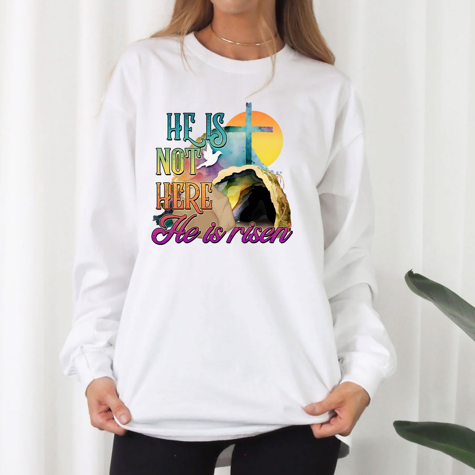 He Is Not Here He Is Risen Long Sleeve Christian T-Shirt