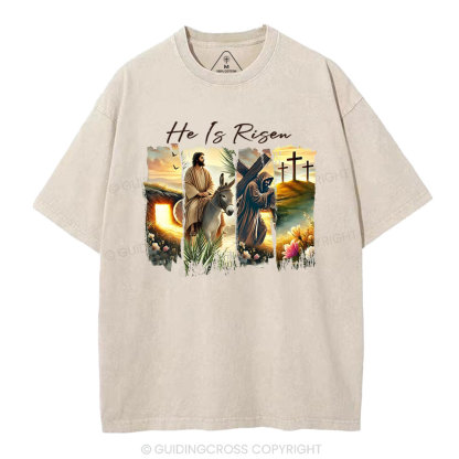 He Is Risen Boho Christian Washed T-Shirt