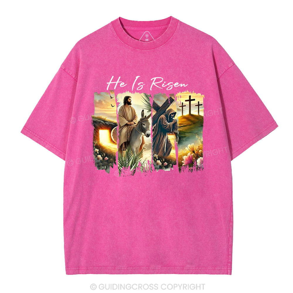 He Is Risen Boho Christian Washed T-Shirt Sale - GuidingCross