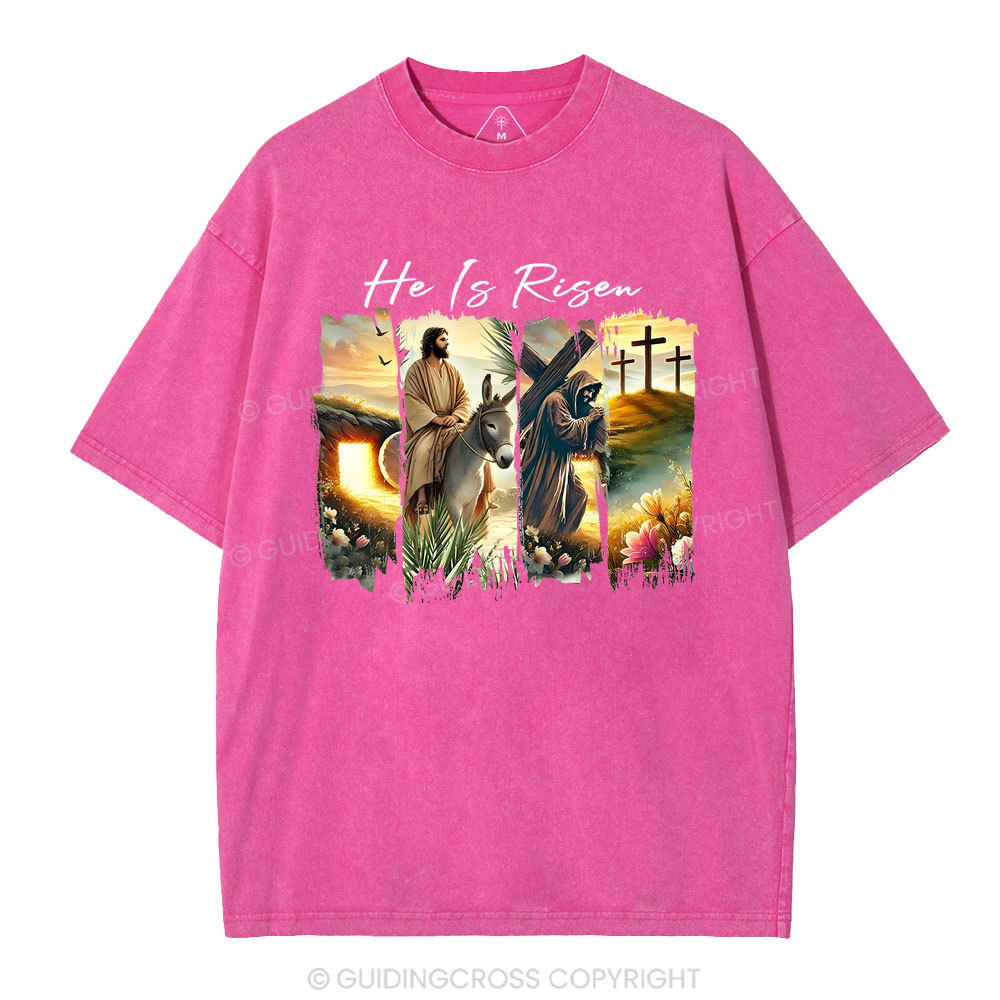 He Is Risen Boho Christian Washed T-Shirt Sale - GuidingCross