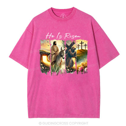 He Is Risen Boho Christian Washed T-Shirt