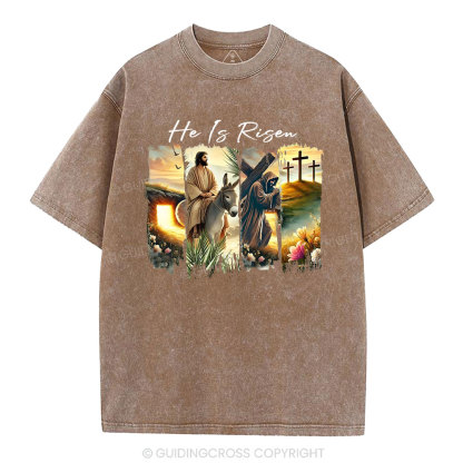 He Is Risen Boho Christian Washed T-Shirt