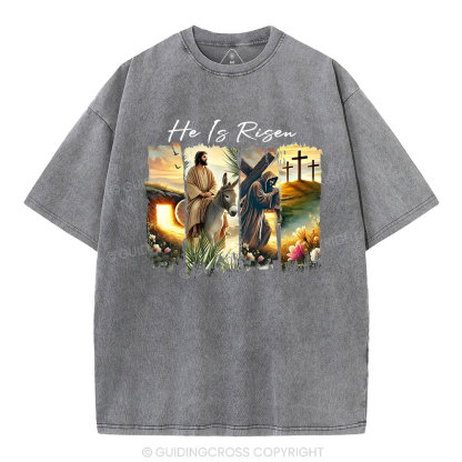 He Is Risen Boho Christian Washed T-Shirt