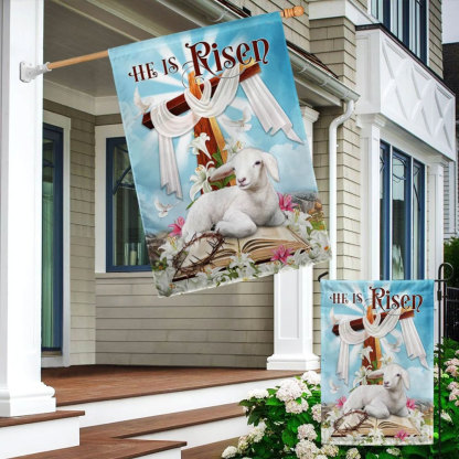 He Is Risen Christian Cross Lamb Flag