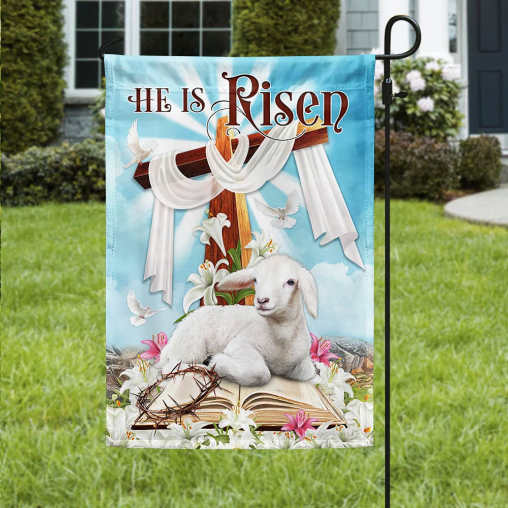 He Is Risen Christian Cross Lamb Flag