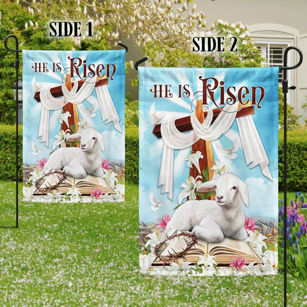 He Is Risen Christian Cross Lamb Flag