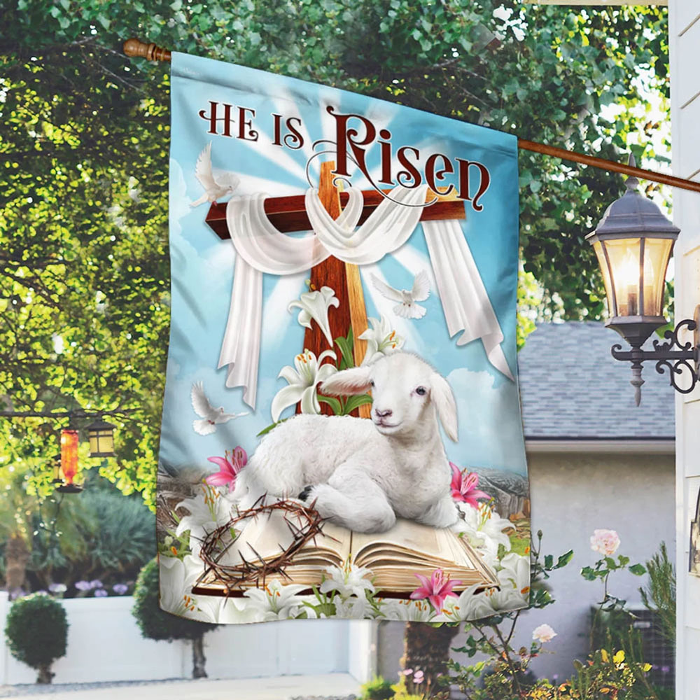 He Is Risen Christian Cross Lamb Flag