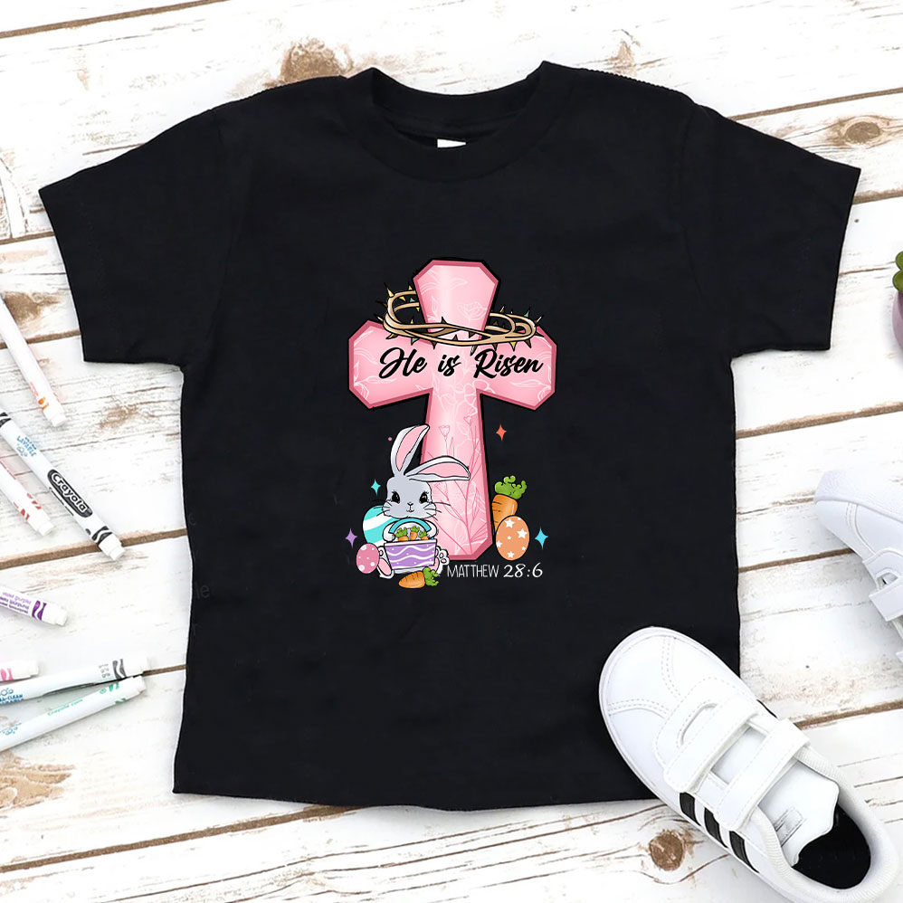He Is Risen Christian Cross Kids T Shirt