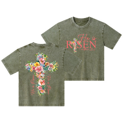 He Is Risen Christian Kid Washed T-Shirt