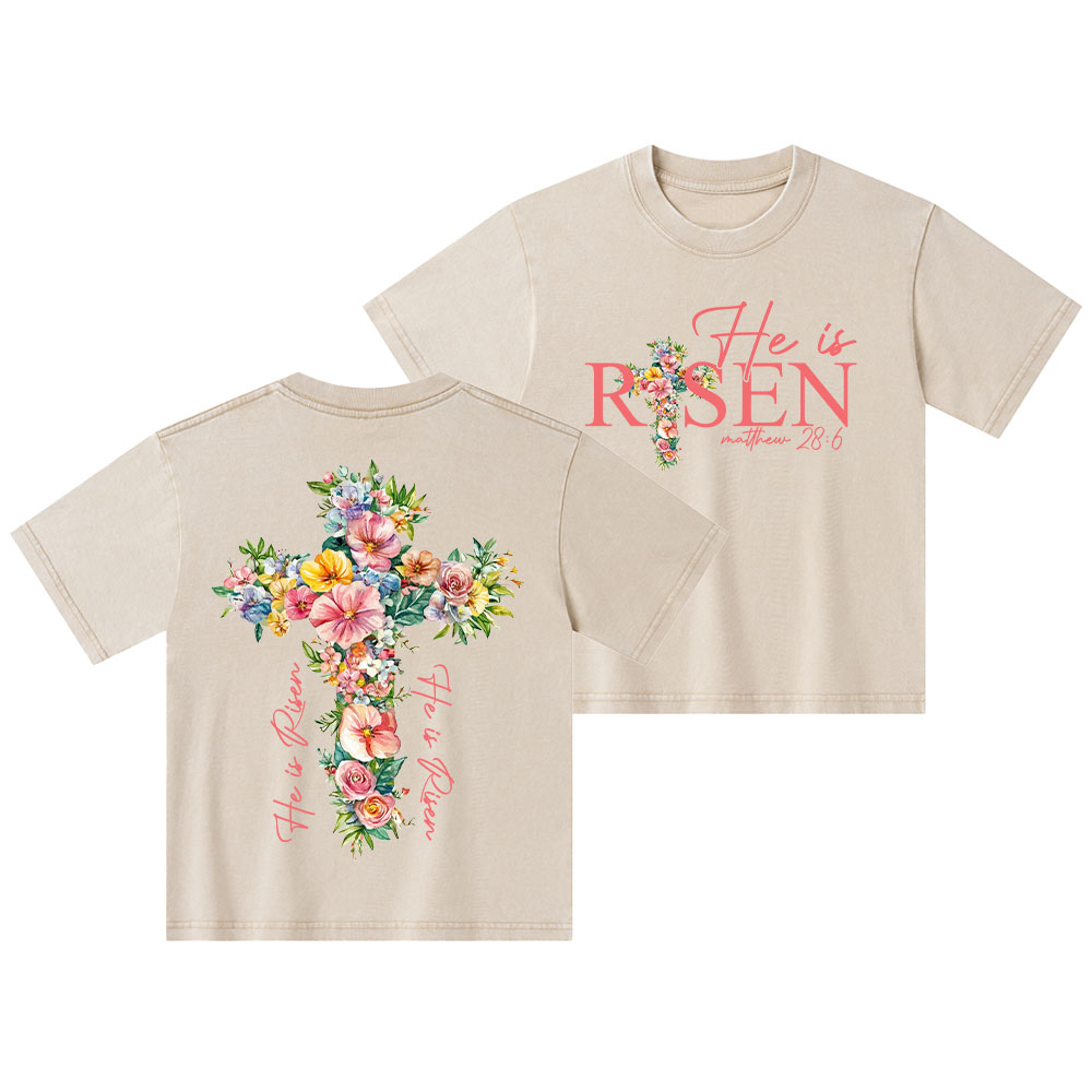 He Is Risen Christian Kid Washed T-Shirt