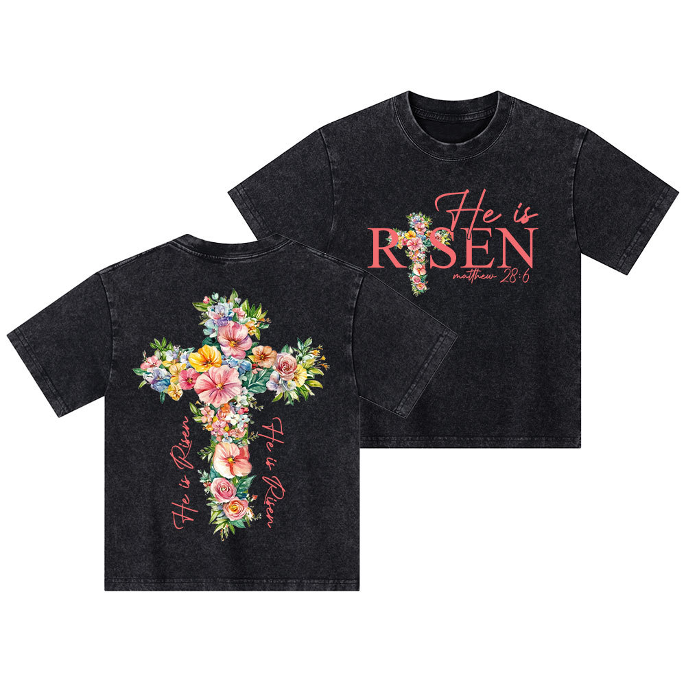 He Is Risen Christian Kid Washed T-Shirt